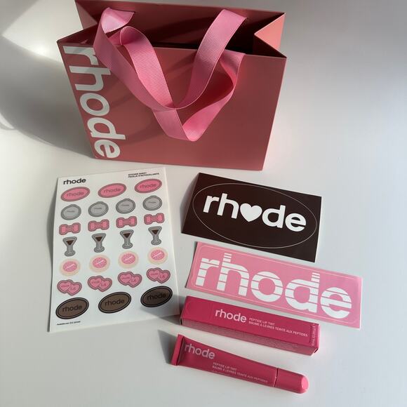 Rhode Sugar Cookie Peptide Lip Tint Gift Set Stickers and Bag LA Popup Brand New - Picture 1 of 16